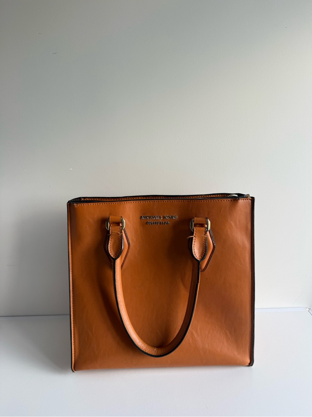 Michael Kors Tan Leather Structured Tote with Gold Accents